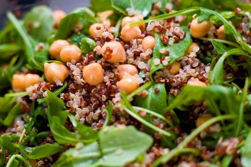 Arugula with parsley, radishes, garbanzo beans and quinoa