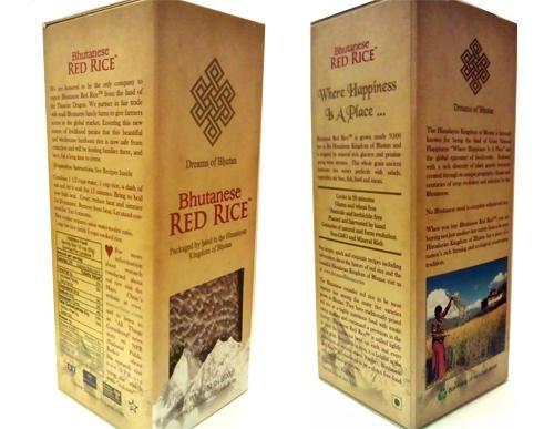 A view of our Bhutanese Red Rice packaged in beautiful boxes