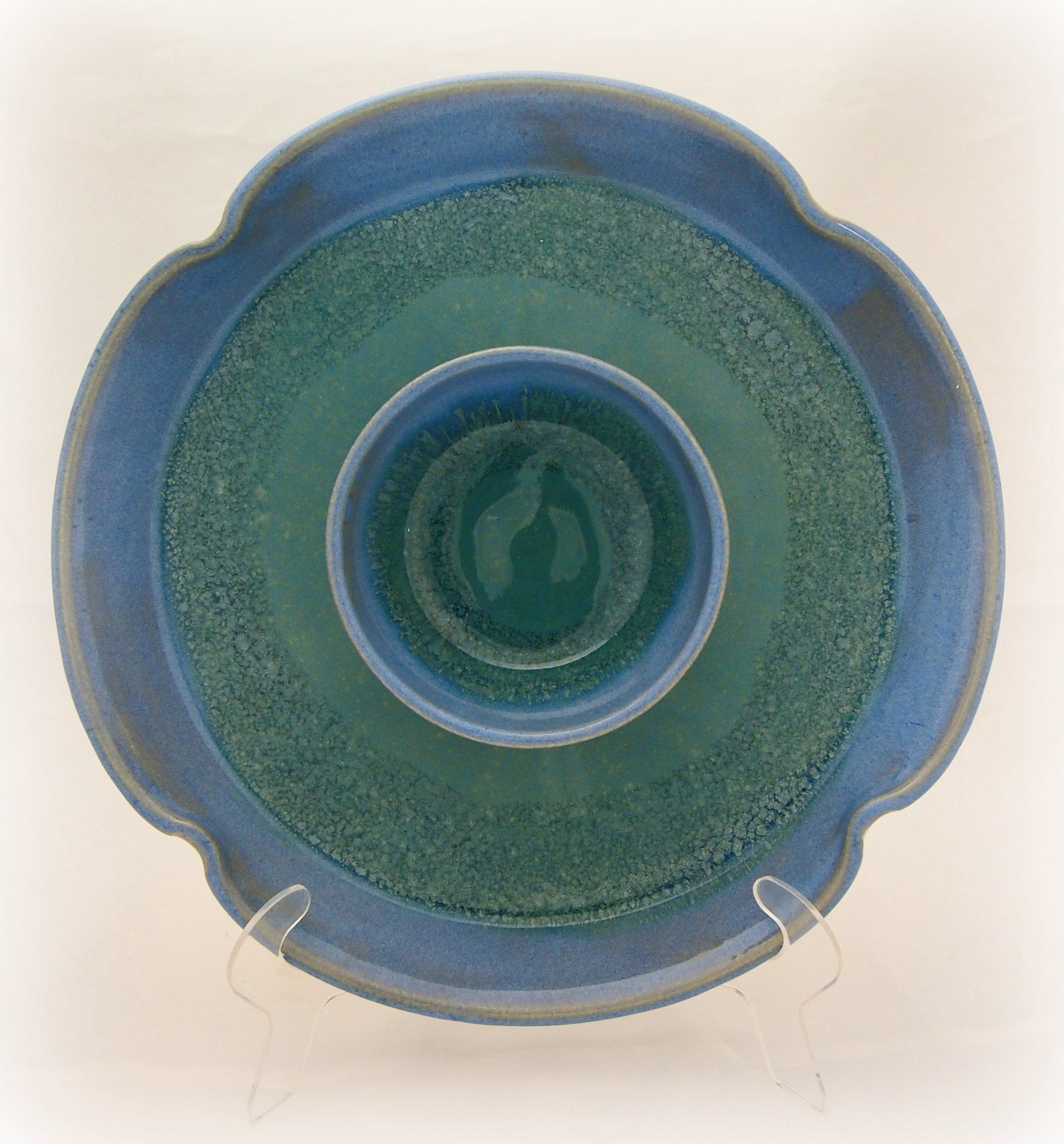 Stoneware pottery chip and dip serving platter by Rosalie De Fini Outlaw and Jason Outlaw of Outlaw Pottery