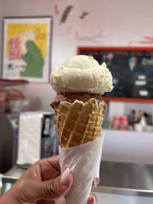 Double scoop in waffle cone