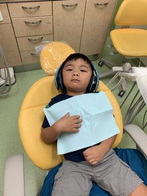 Waiting for his tooth extraction to begin.