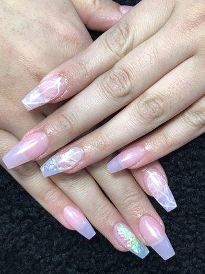 Natural clear pink powder with foils and rose quartz design