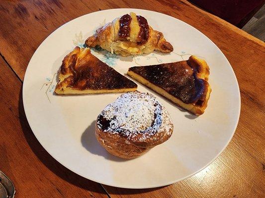 Petit basque cheesecake, quince croissant, creme puff