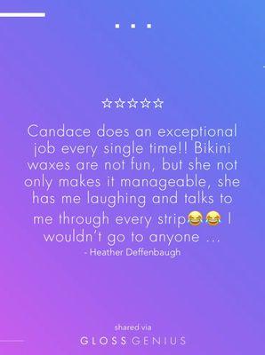 A review from a client from my booking app. Euphoriaskinbycandace.glossgenius.com