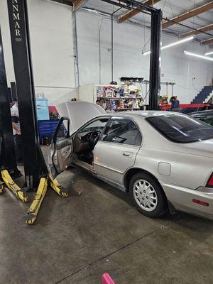 Car immediately being serviced.