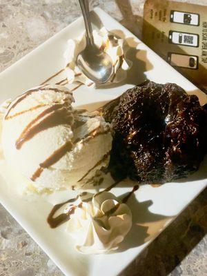 Dessert: chocolate lava cake with ice cream