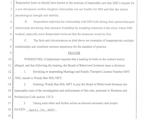 "voluntarily surrendered" her license to practice therapy, several years starting non-profit to charge $250/hr as "ordained minister."