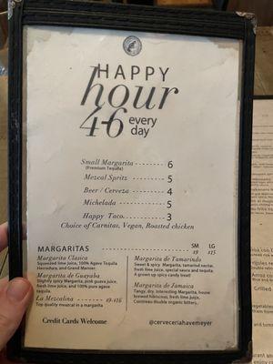 Happy hour menu