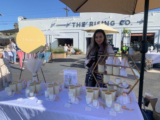 Asian inspired hand poured candles from Taolia at today's event. Also hand crafted ceramics, jewelry, herbal products, and clothing.