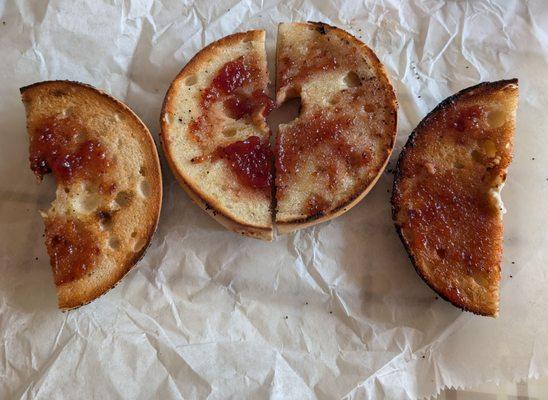 A&B's bagel toasted with butter and extra jelly.