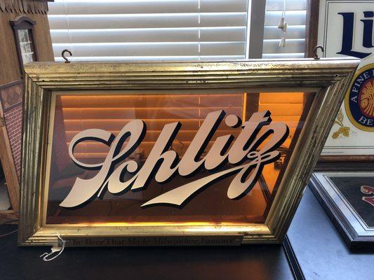 Vintage Schlitz Amber Glass Bar Sign