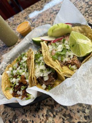 Barbacoa, carnitas and pastor