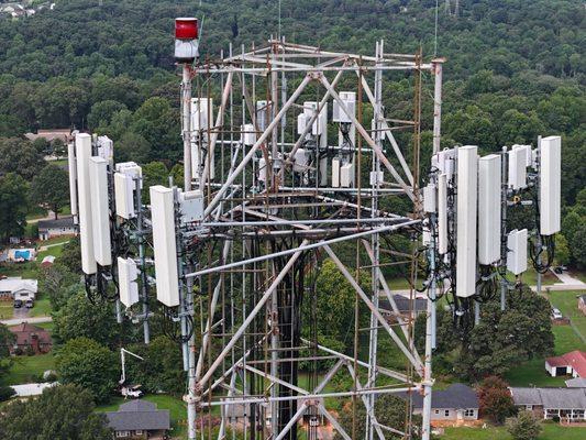 This the top of a cell tower somewhere in Spartanburg S. Carolina.