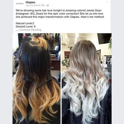 Before and after using olaplex to maintain health and shine!