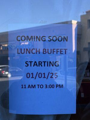 Lunch Buffet Opening 01/01/2025