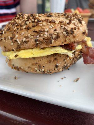 Everything bagel with bacon egg & cheese