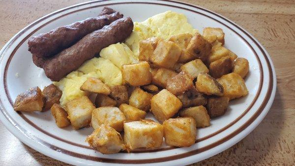 Two eggs, sausage and homefries