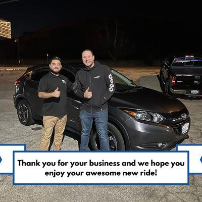 Thank you for your business and we hope you enjoy your awesome new ride!