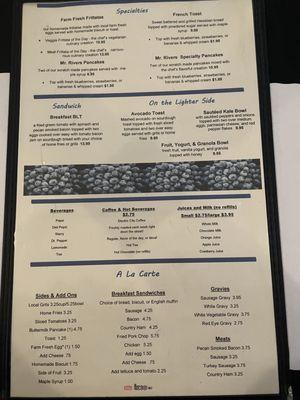 Back of menu