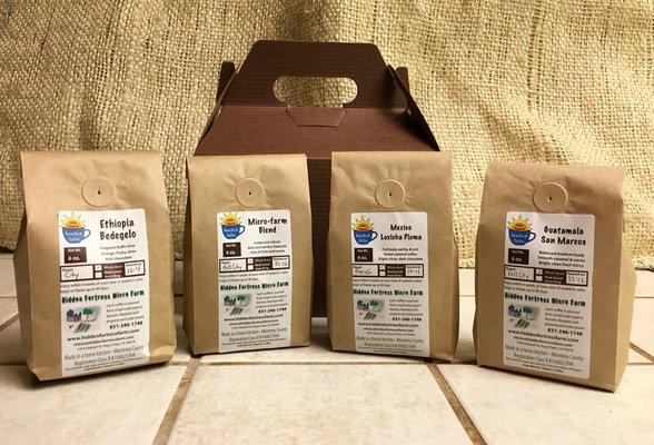 Our coffee sampler- a customer favorite for gift giving. Did we mention it is all 100% organic?