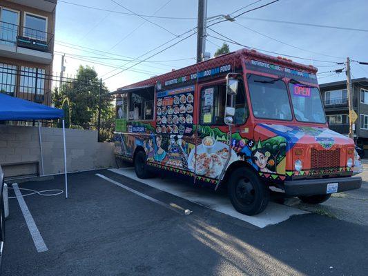 Taco truck located on northside of Chevron station.