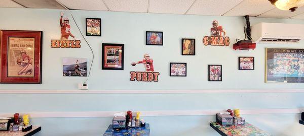 Interior Decorations - Obvious 49ers Fans (10/07/24). @HulasEscalon #Escalon #Burgers #Sandwiches #ComfortFood