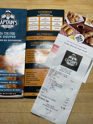 Menus & receipt