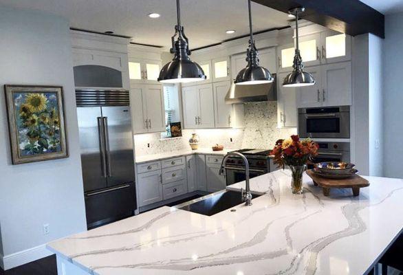 White Shaker Cabinets & quartz countertops