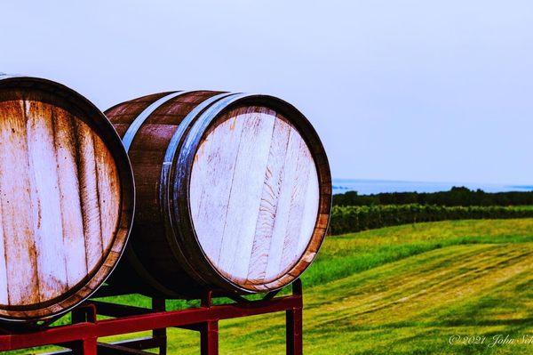 Seneca Lake form the vineyard at Lamoreaux Landing Wine Cellars.