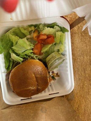 Cheeseburger and salad