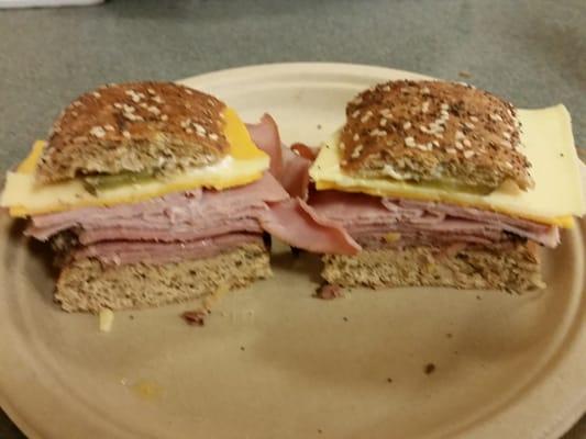 The cafeteria has an ok deli where you build your own sandwich. It's charged by the weight.