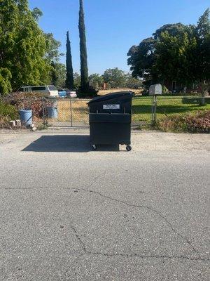 Picture of where this dumpster was dropped off and left there for a day and a half until my daughter was able to push it aside.