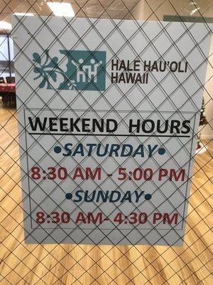 Weekend hours as of 1/4/2020