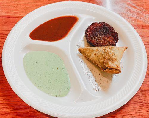 Capli Kasas (top) and Chicken Samosa