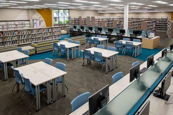 Overhead shot of seating area in library