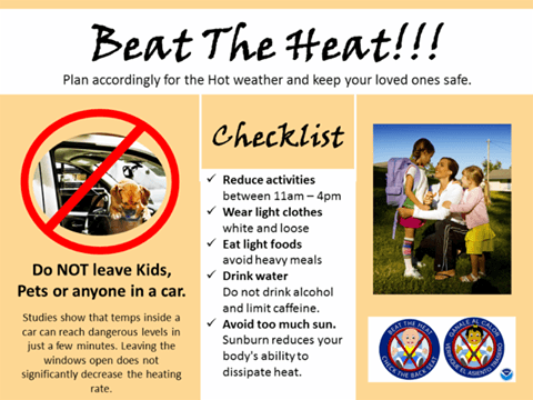 The National Weather Service has issued a Heat Advisory. Daytime highs in the 90s to low 100s are expected. Be safe and beat the heat!  #H