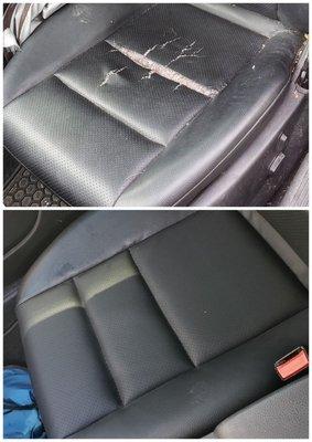 Passenger's seat before & after: Mercedes C300 perforated leather