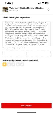 The actual review since Yelp won't post it.