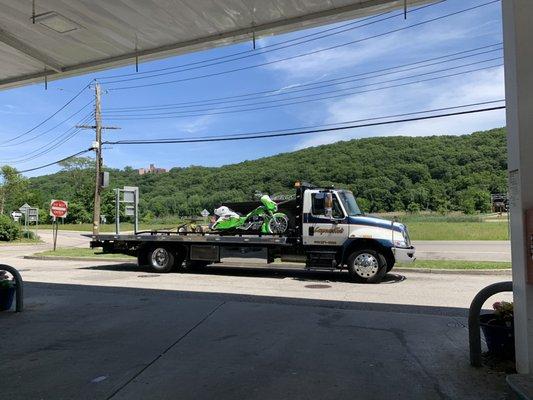 My bike being towed .