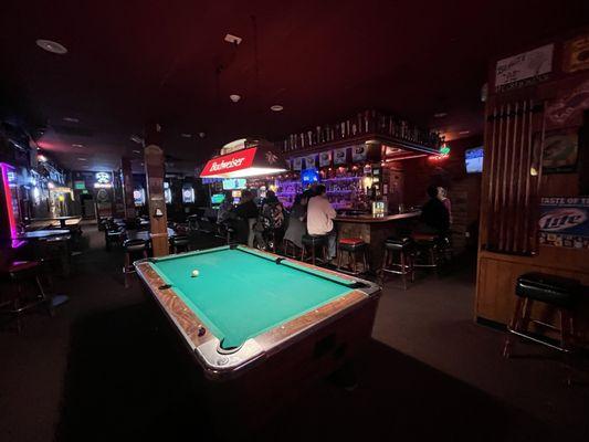 Inside; pool table & bar