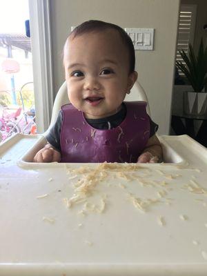 fun with noodles, self-feeding at 8 months