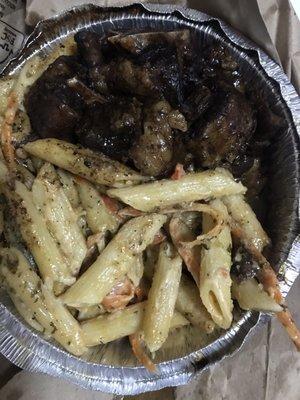 Oxtails with Rasta Pasta.