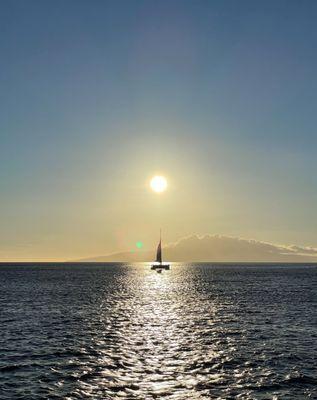 Picture from Calypso - view of another boat at sunset.