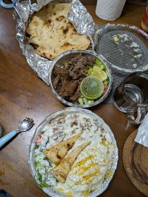 lamb ober rice, beef hitari kebab. naans