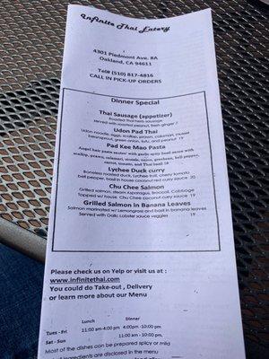 Front of menu