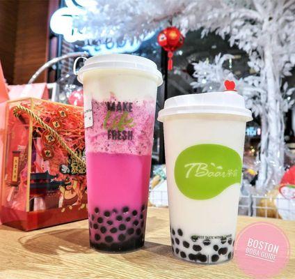 Dragon Fruit Milk Foam Tea and Jasmine Green Tea