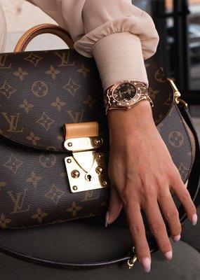 Trish with her Pearl Rose gold pearl master and LV combo