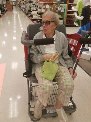 Best thing ever. My grandma is mostly blind and slow walking this helps get around the store easy and makes shopping easy.