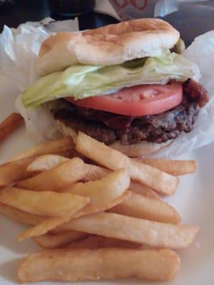 Bacon Swiss burger with fries? $6.25