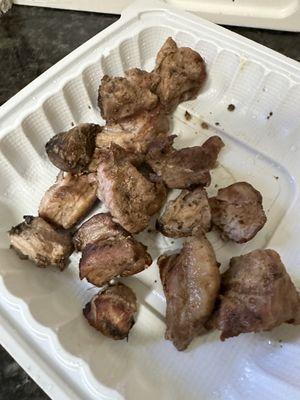 Inedible lamb skewer meat